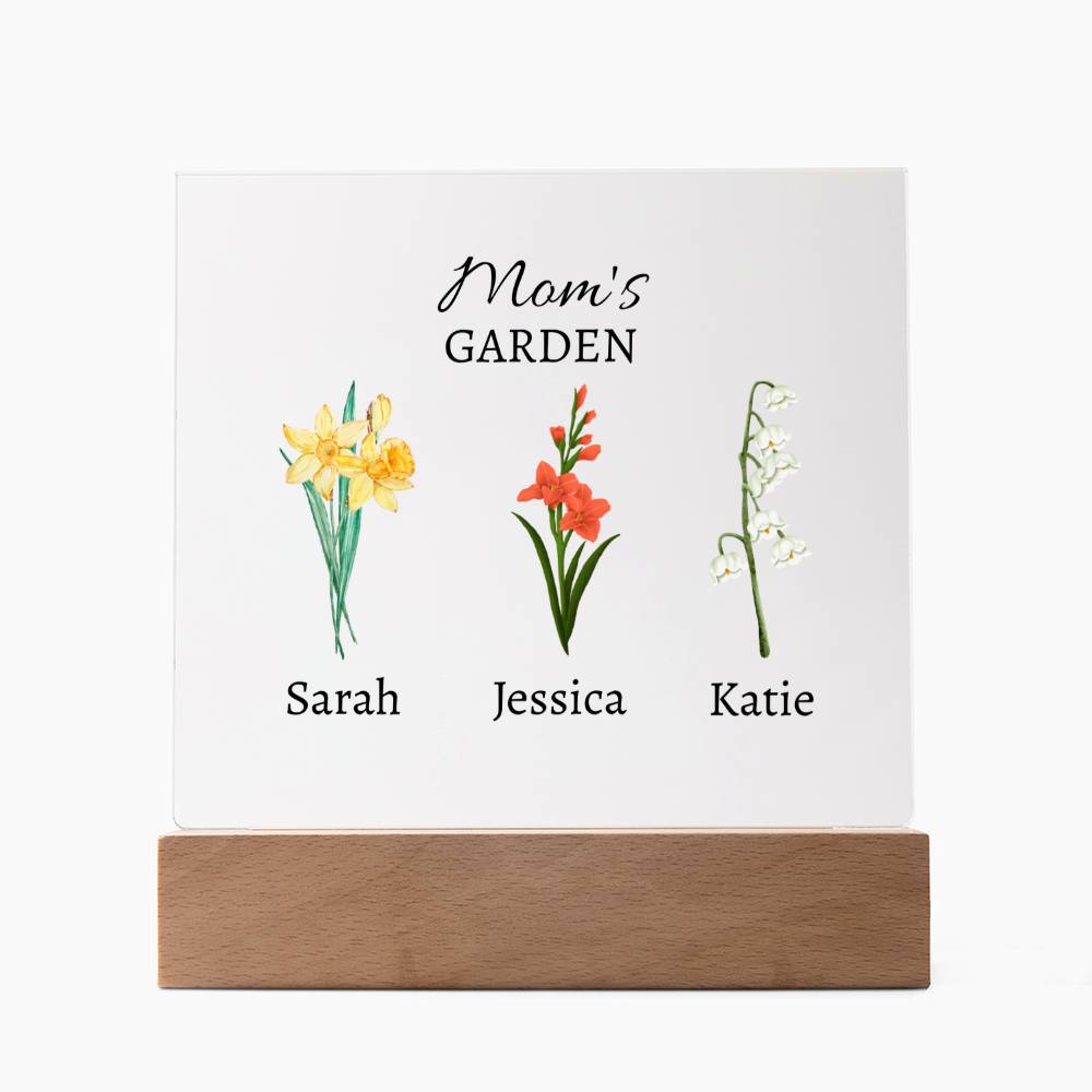 Personalized Mom's/Grandma's Garden with Birth Month Flowers- Acrylic Square Plaque