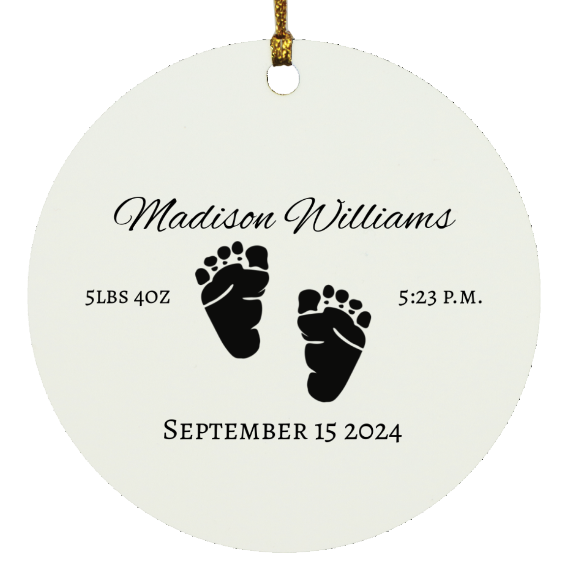 Personalized Baby's Name, Date, & Time Circle Ornament