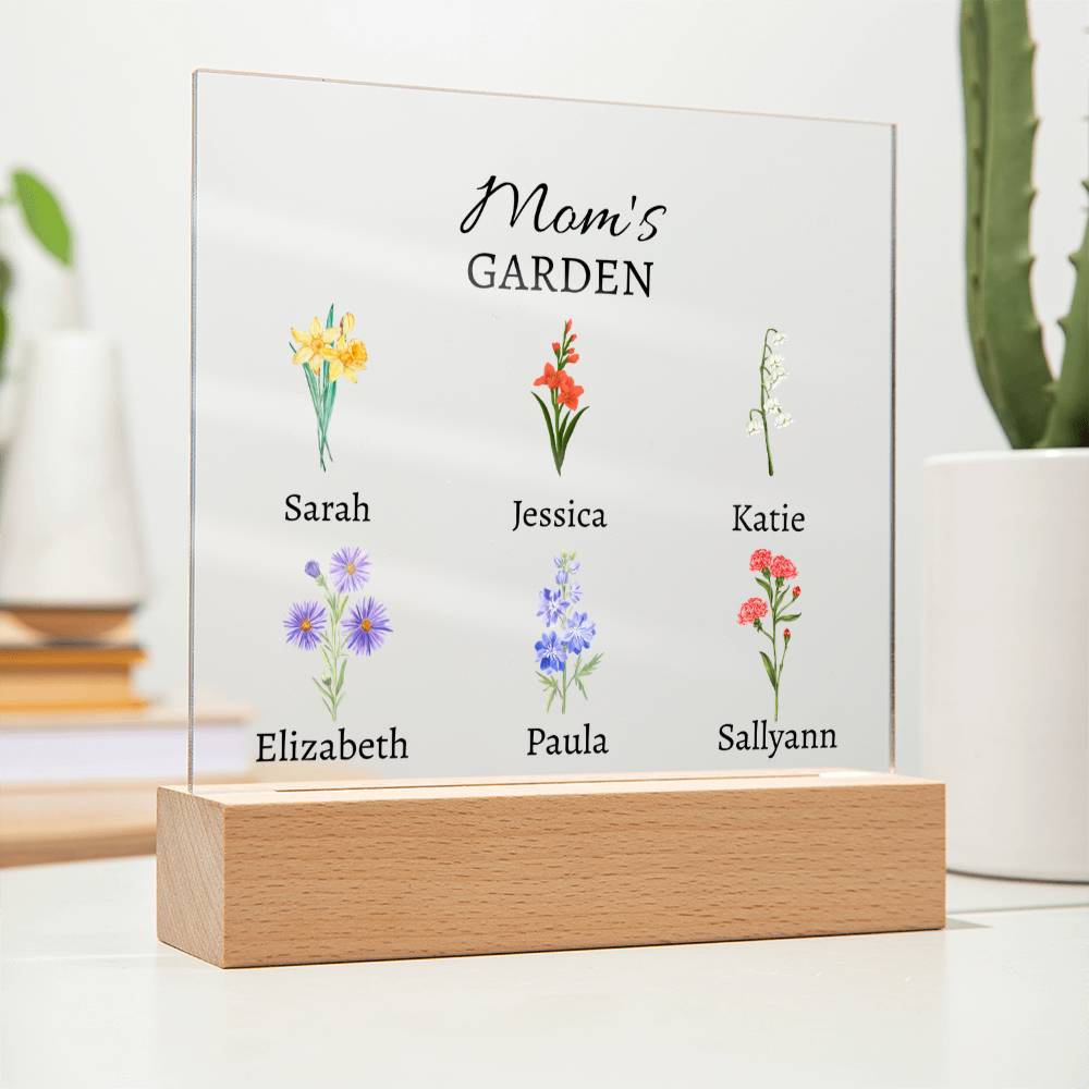Personalized Mom's/Grandma's Garden with Birth Month Flowers- Acrylic Square Plaque