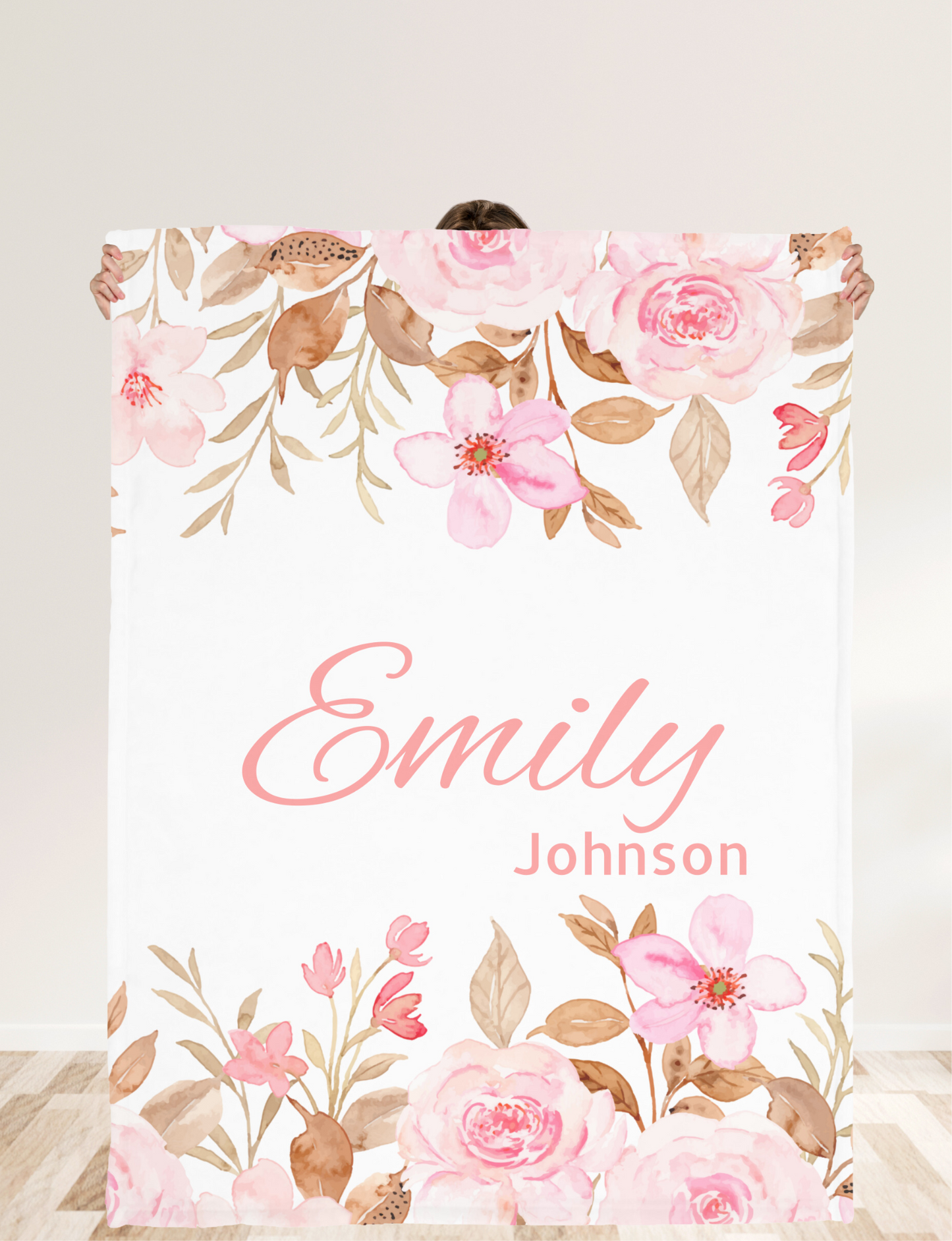 Personalize Name| Pink Flowers Blanket