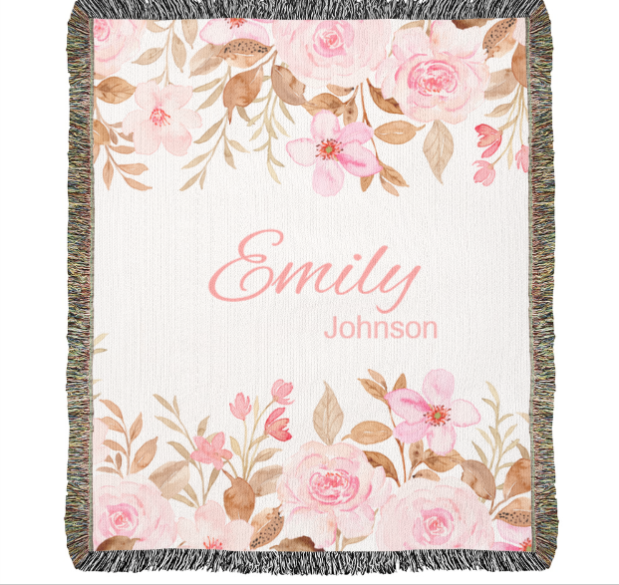 Personalize Name| Pink Flowers Blanket