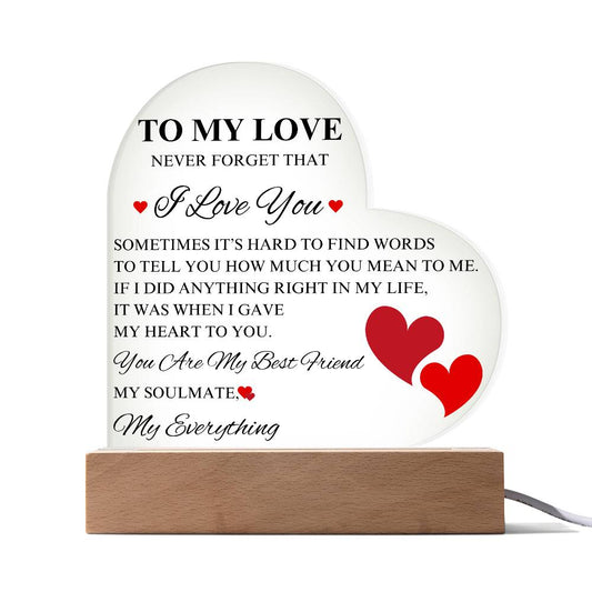 To My Love Acrylic Heart Plaque