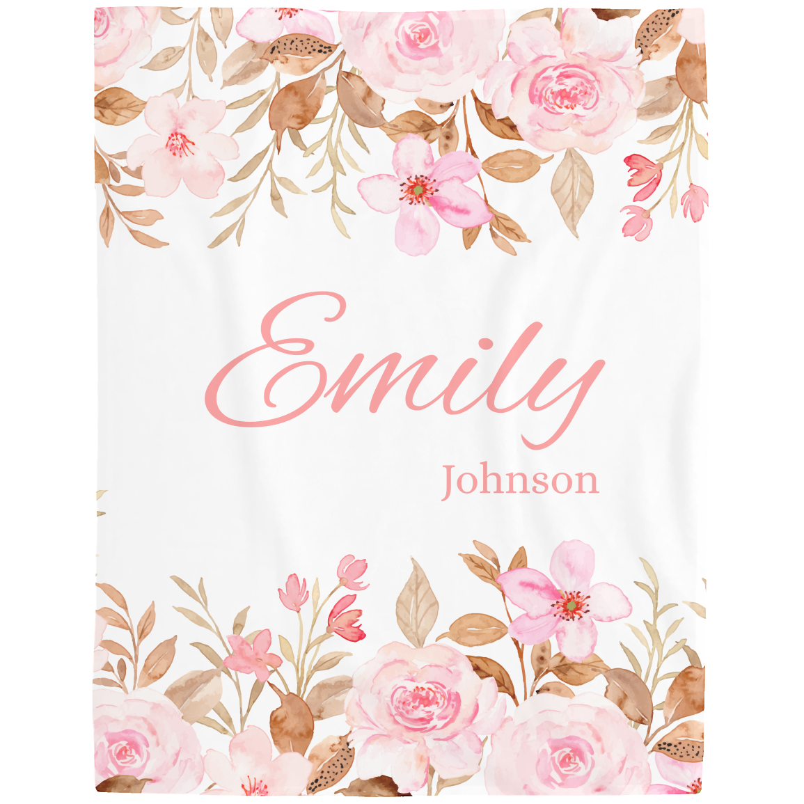 Personalize Name| Pink Flowers Blanket