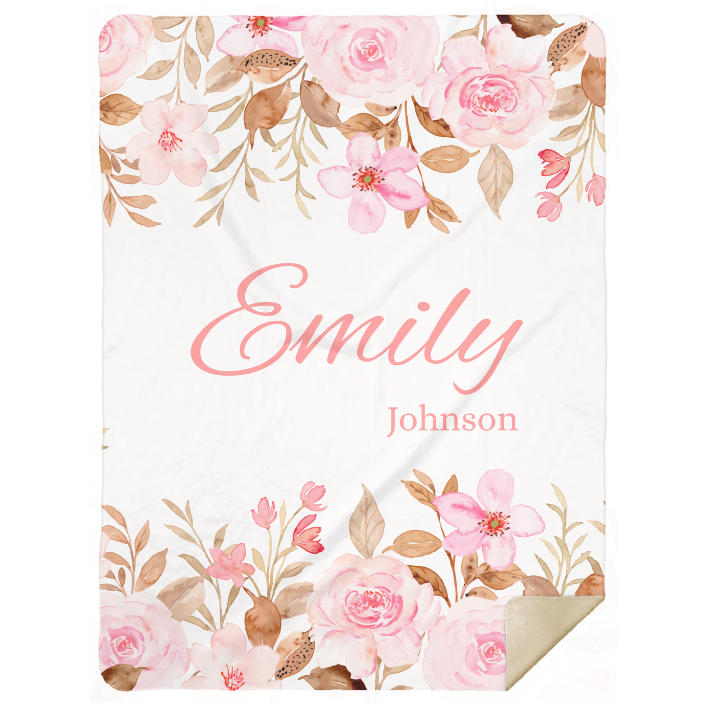 Personalize Name| Pink Flowers Blanket