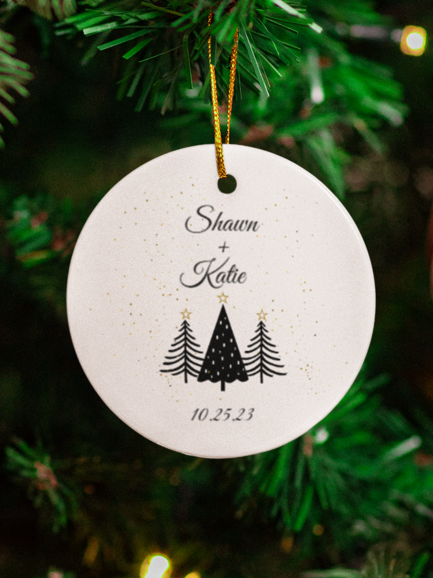 Couple's Name with Christmas Trees Circle Ornament